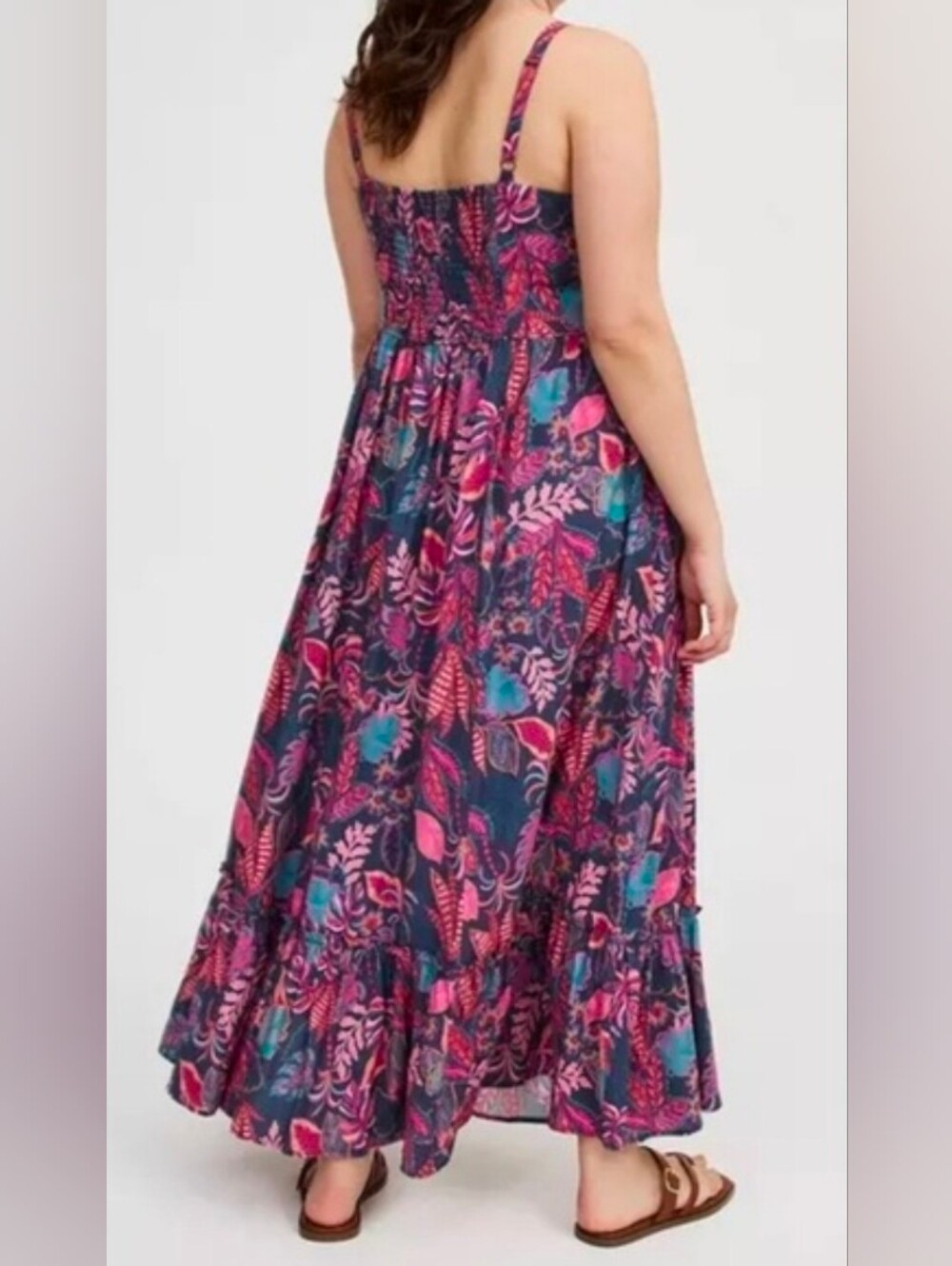 torrid washable challis smocked maxi dress Connie leaves peacoat size 1x NWT - Picture 5 of 13